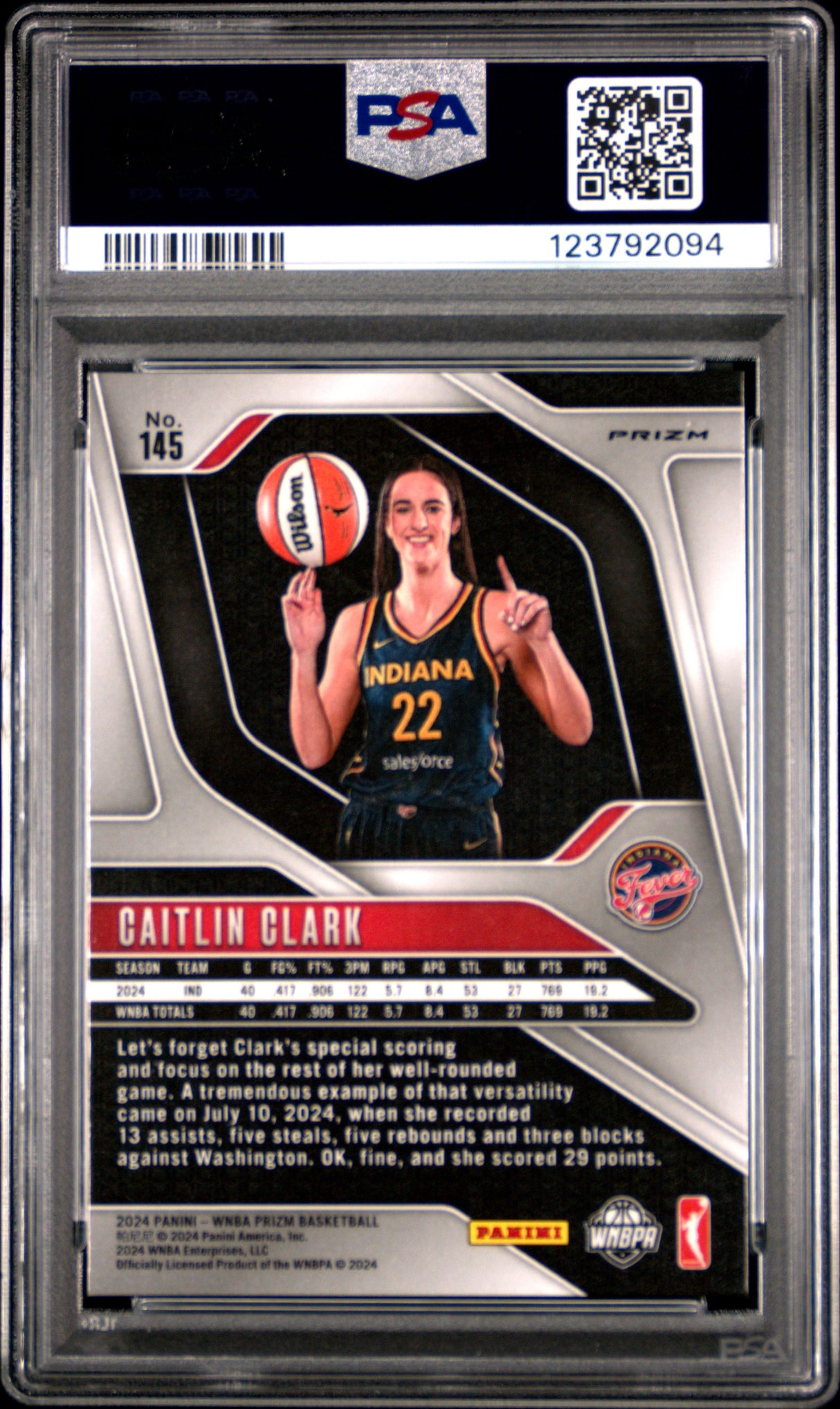 Caitlin Clark 2024 Panini Prizm WNBA Blue Velocity Rookie RC PSA 10 Fever