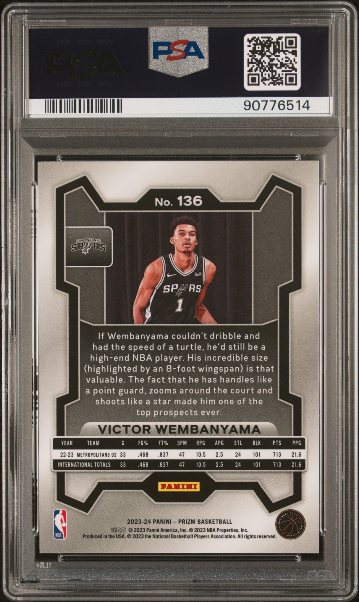 Victor Wembanyama 2023 Panini Prizm Rookie RC PSA 10 Gem Mint Spurs