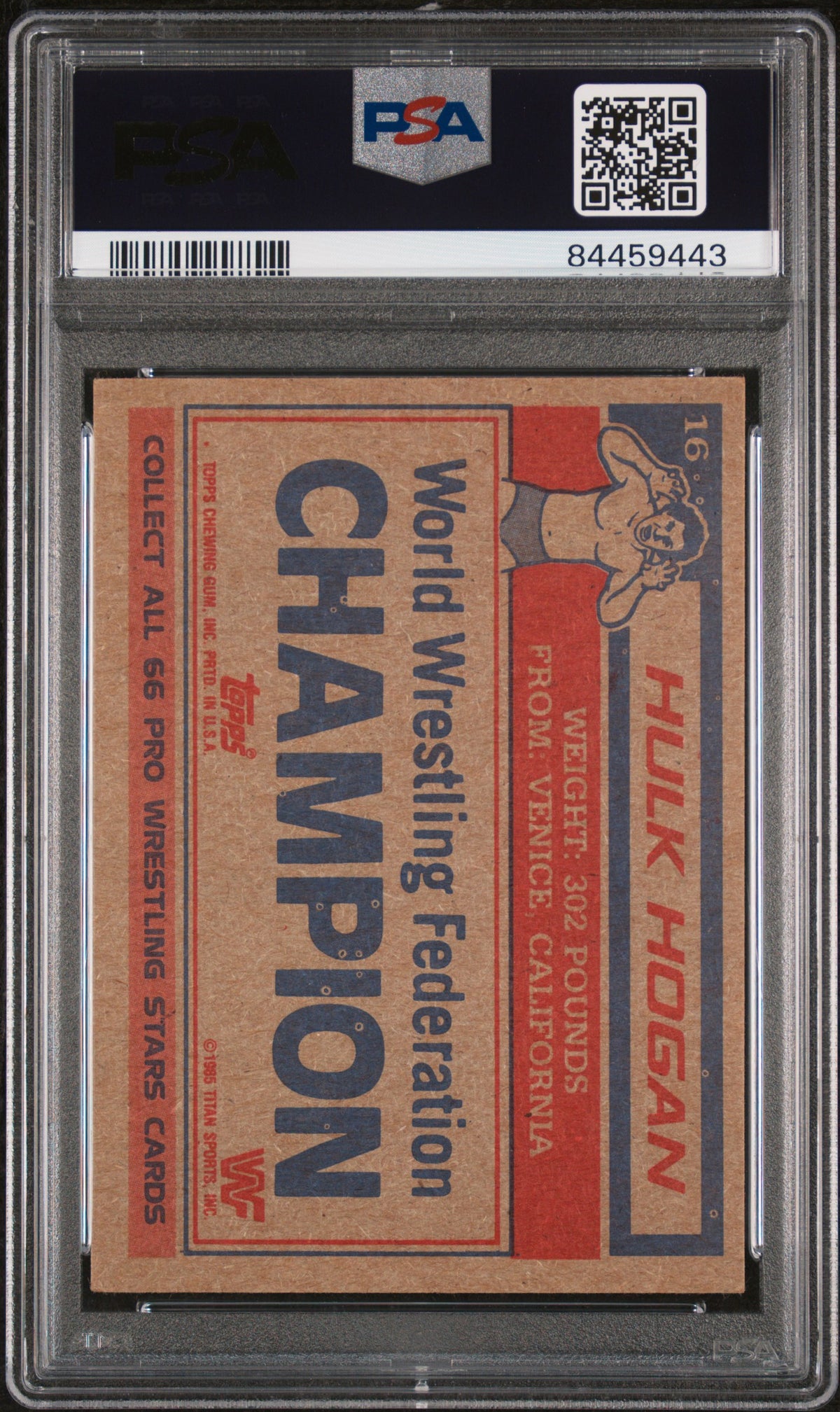 Hulk Hogan 1985 Topps WWF PSA 5