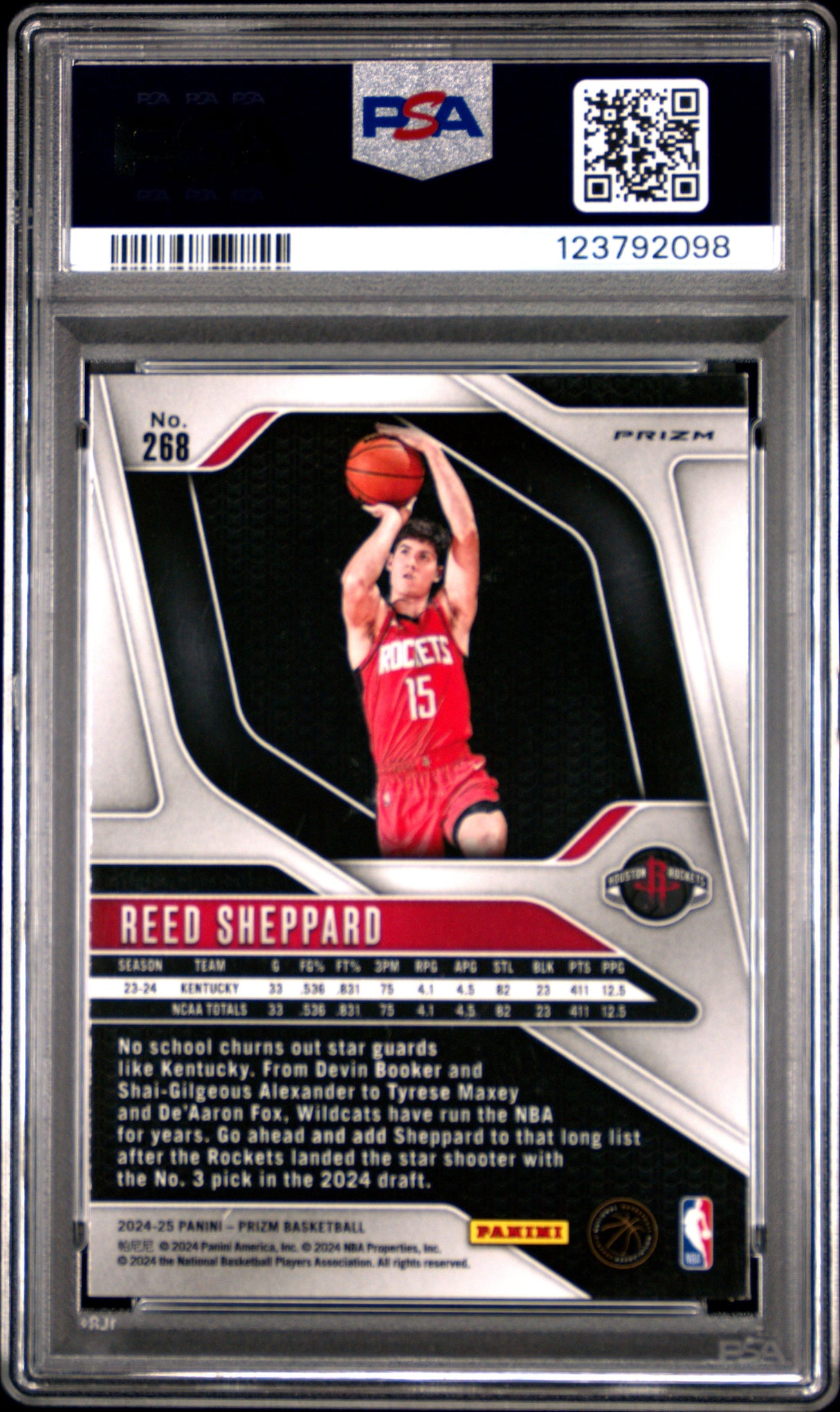 Reed Sheppard 2024 Panini Prizm Pink Ice Rookie RC PSA 8 Rockets