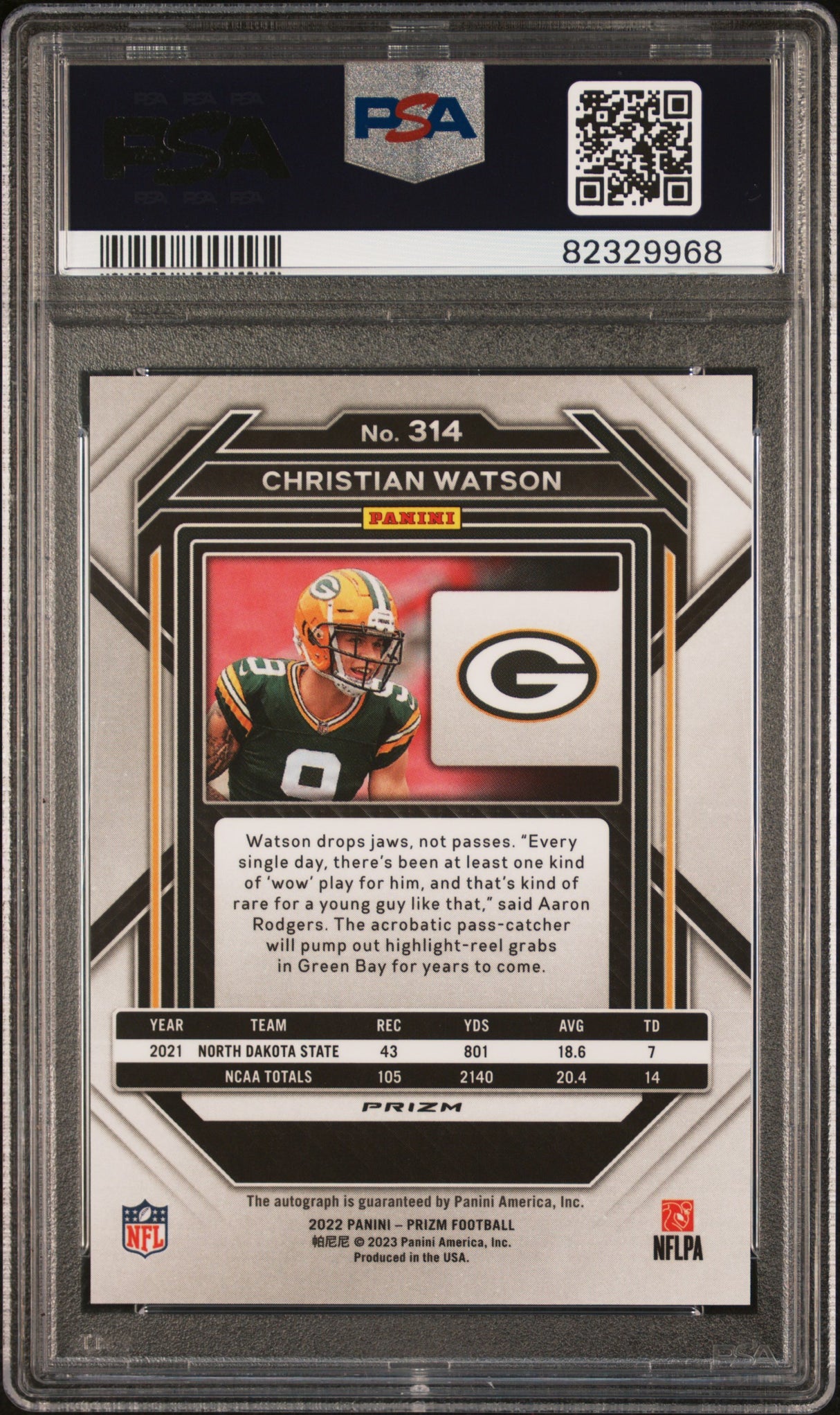 Christian Watson 2022 Panini Prizm PSA 10 Auto 1o Gem Mint Packers