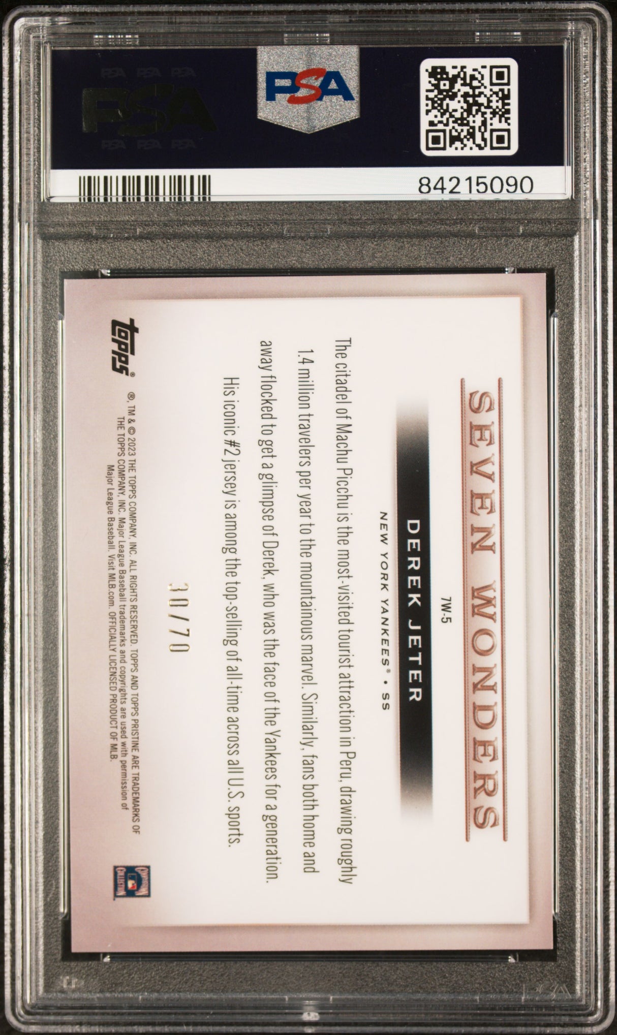 Derek Jeter 2023 Topps Pristine 7 Wonders /70 PSA 9 Yankees HOF