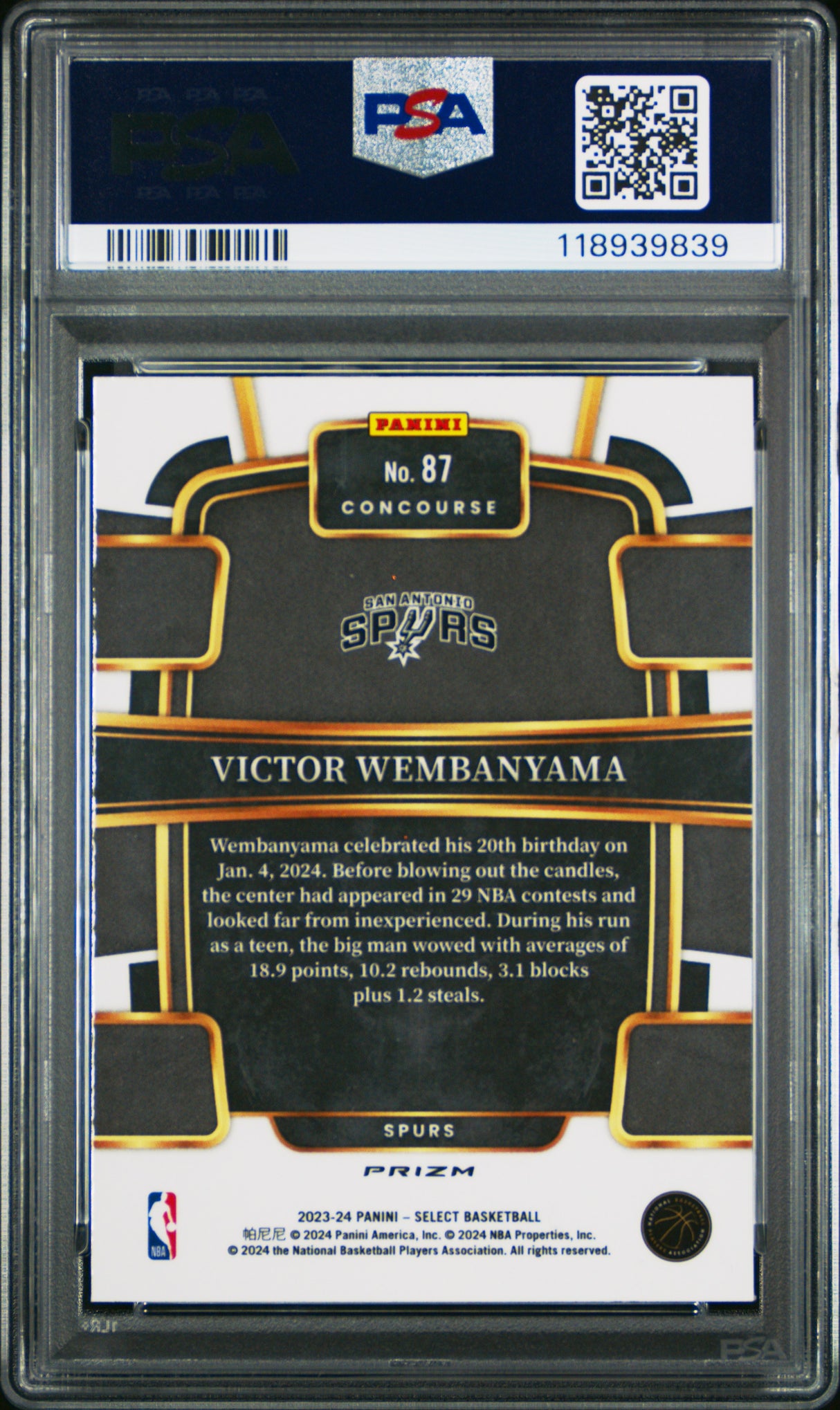 Victor Wembanyama 2023 Panini Select Tectonic Rookie RC PSA 10 Spurs