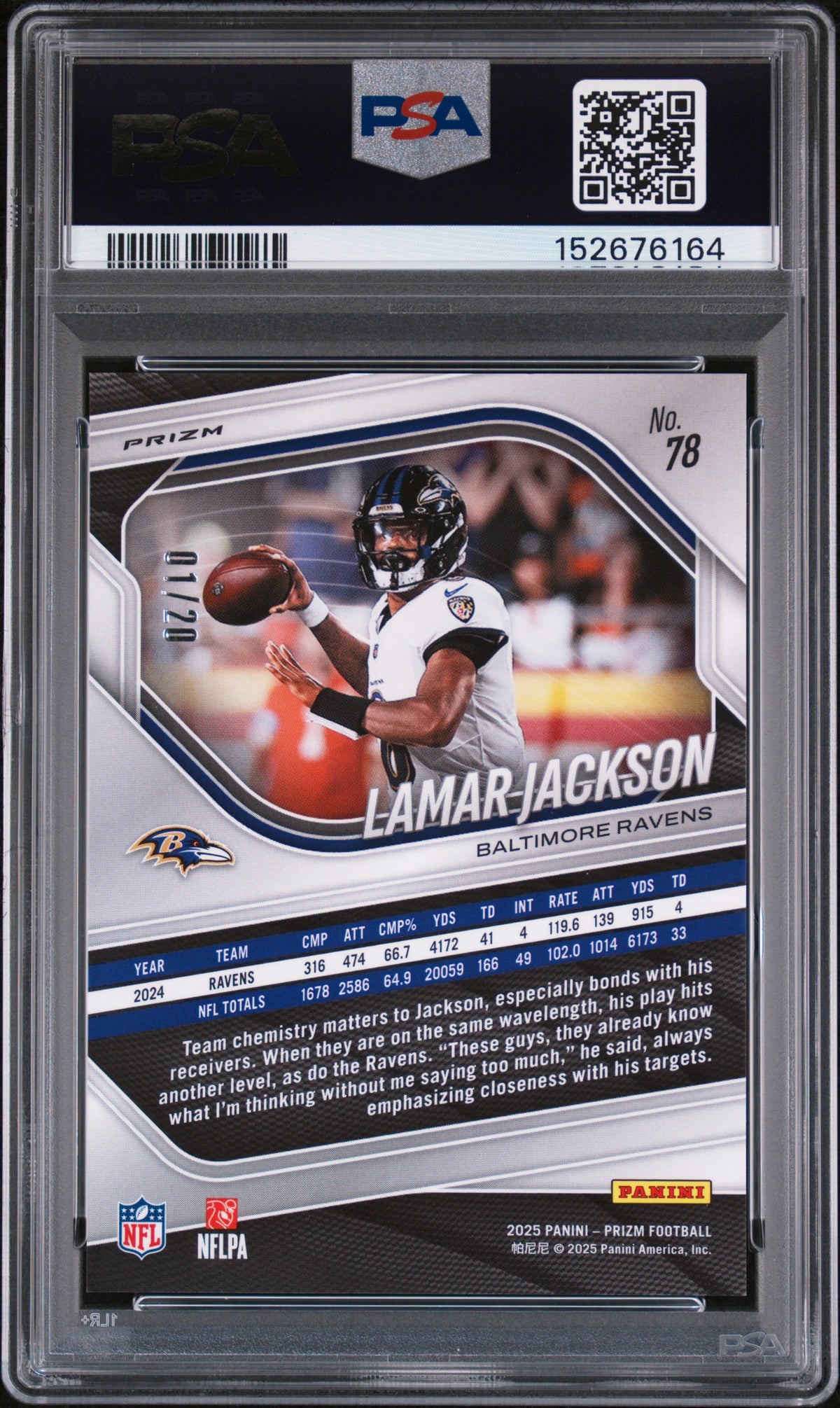 Lamar Jackson 2025 Panini Prizm Red Choice 1/20 PSA 10 Gem Mint Ravens