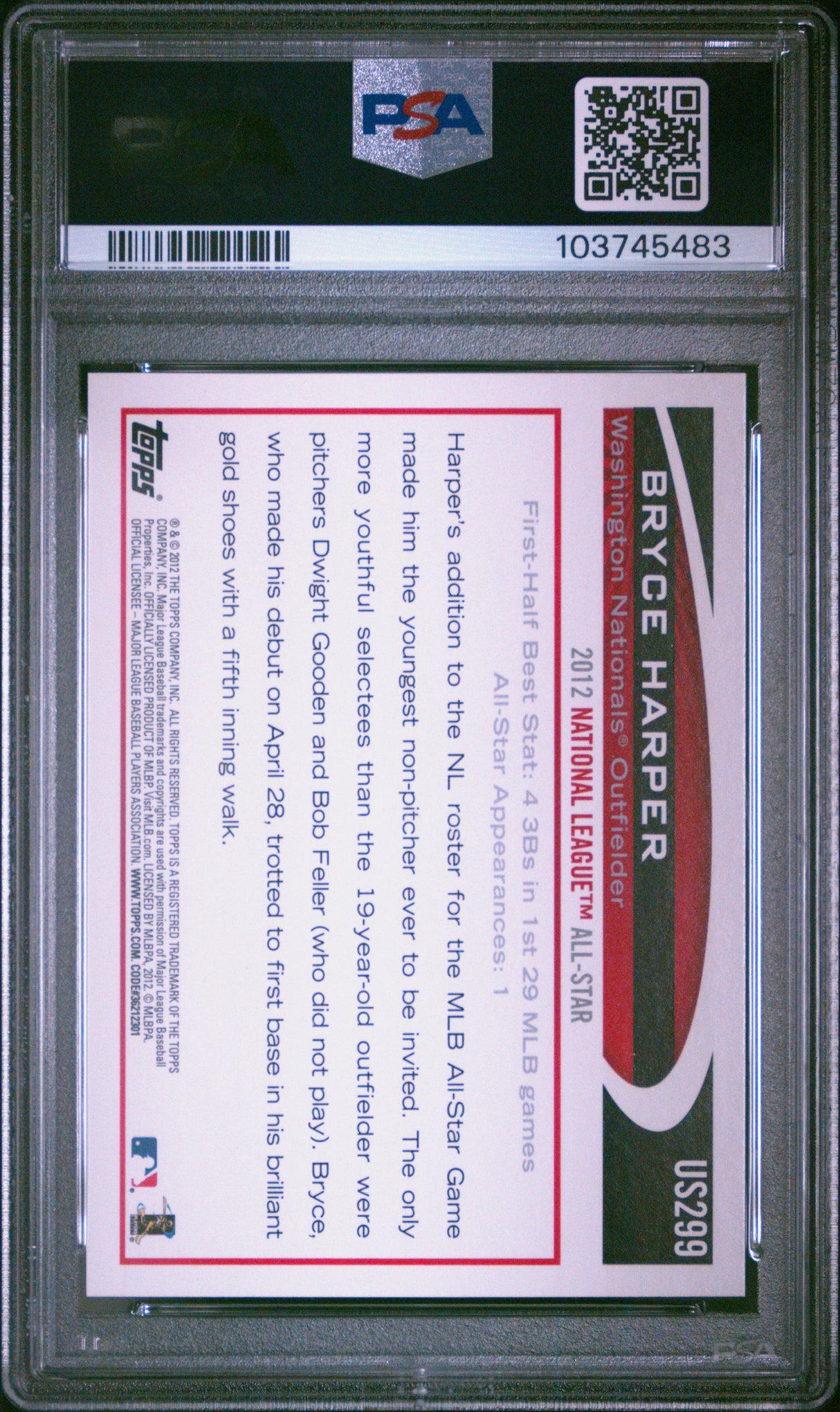 Bryce Harper 2012 Topps Update Walmart Blue Batting Rookie RC PSA 9 Mint