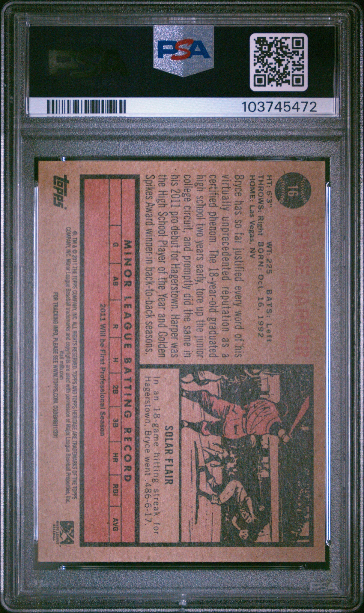 Bryce Harper 2011 Topps Heritage Minor League Edition PSA 8 Near Mint