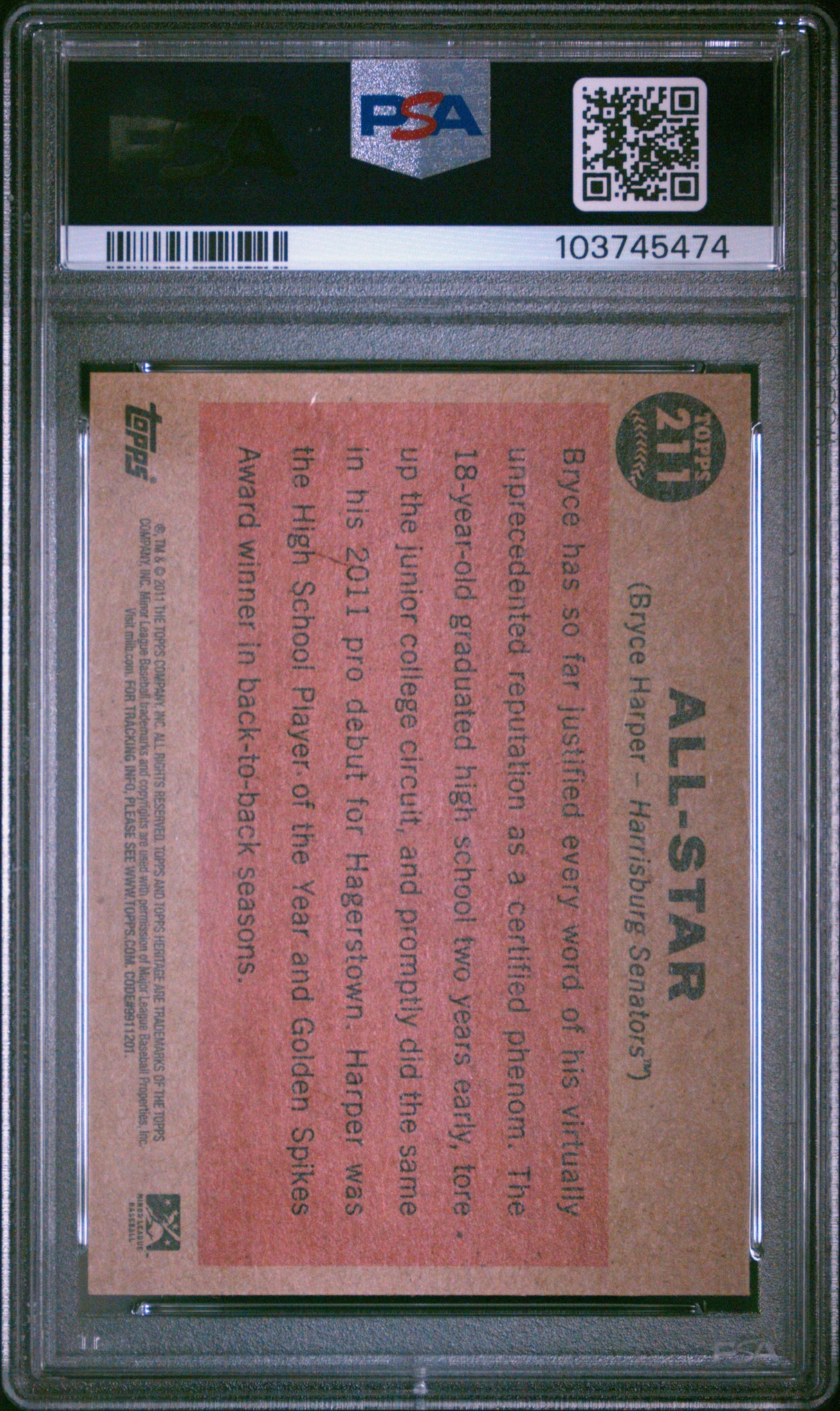 Bryce Harper 2011 Topps Heritage Minor League Edition PSA 9 Mint