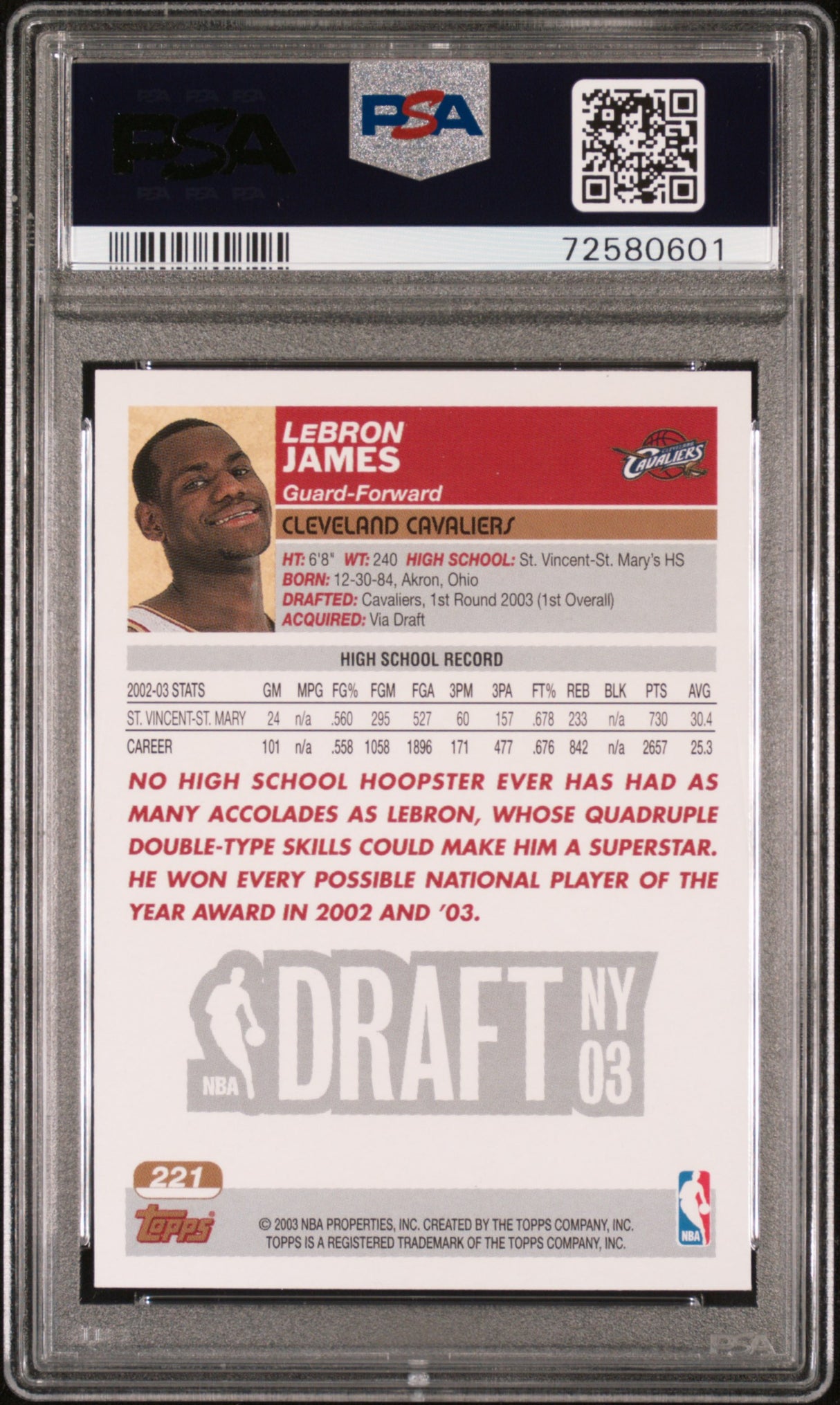 LeBron James 2003-04 Topps Rookie RC PSA 8 Near Mint