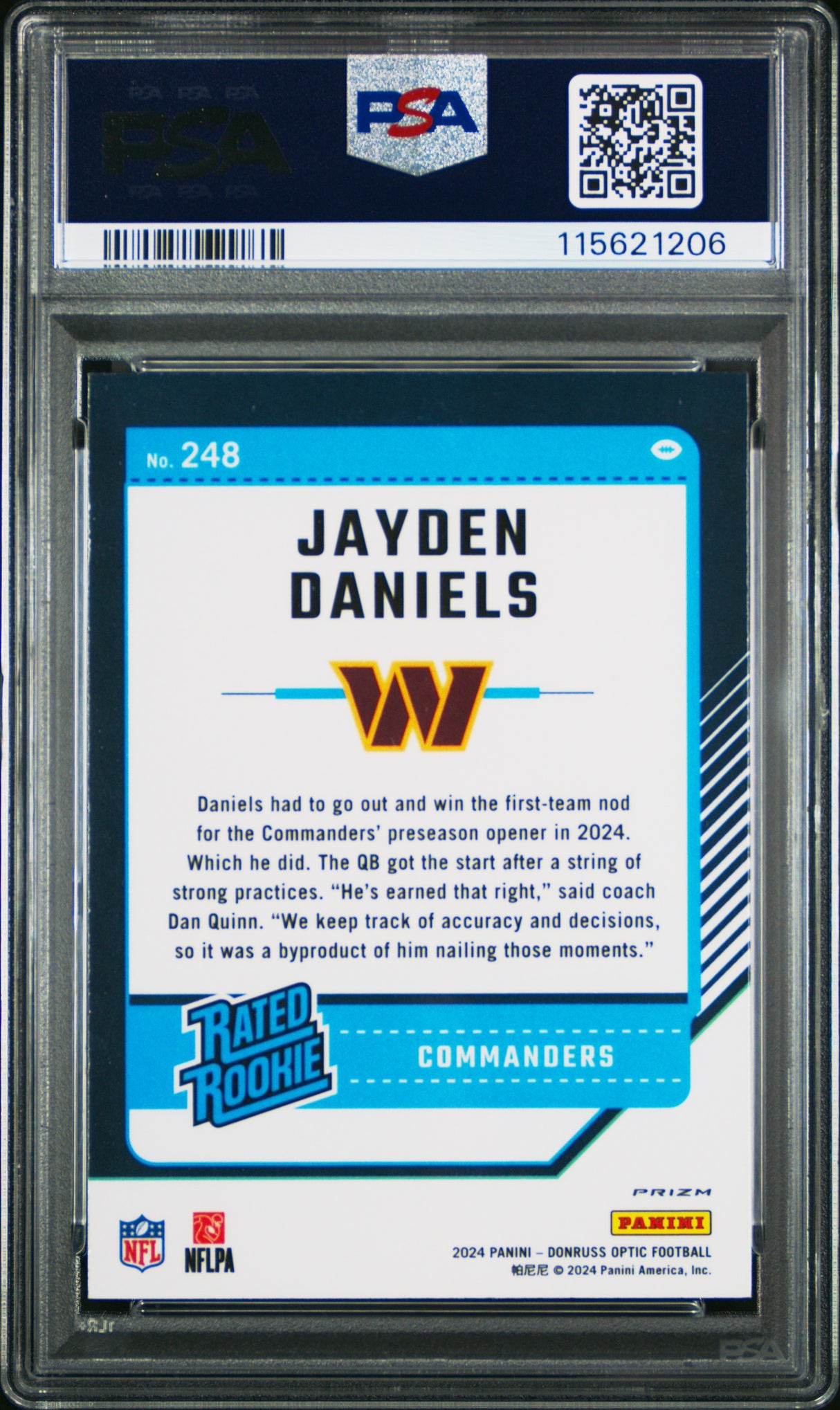 Jayden Daniels 2024 Panini Donruss Optic Purple Shock Rookie RC PSA 9 Mint