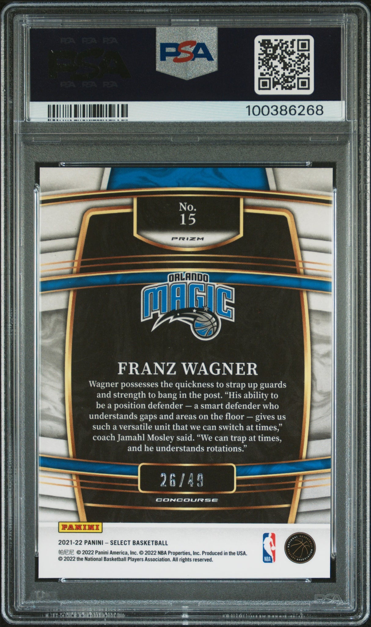 Franz Wagner 2021 Panini Select PSA 10 Red Disco /49 Prizm Rookie RC Magic