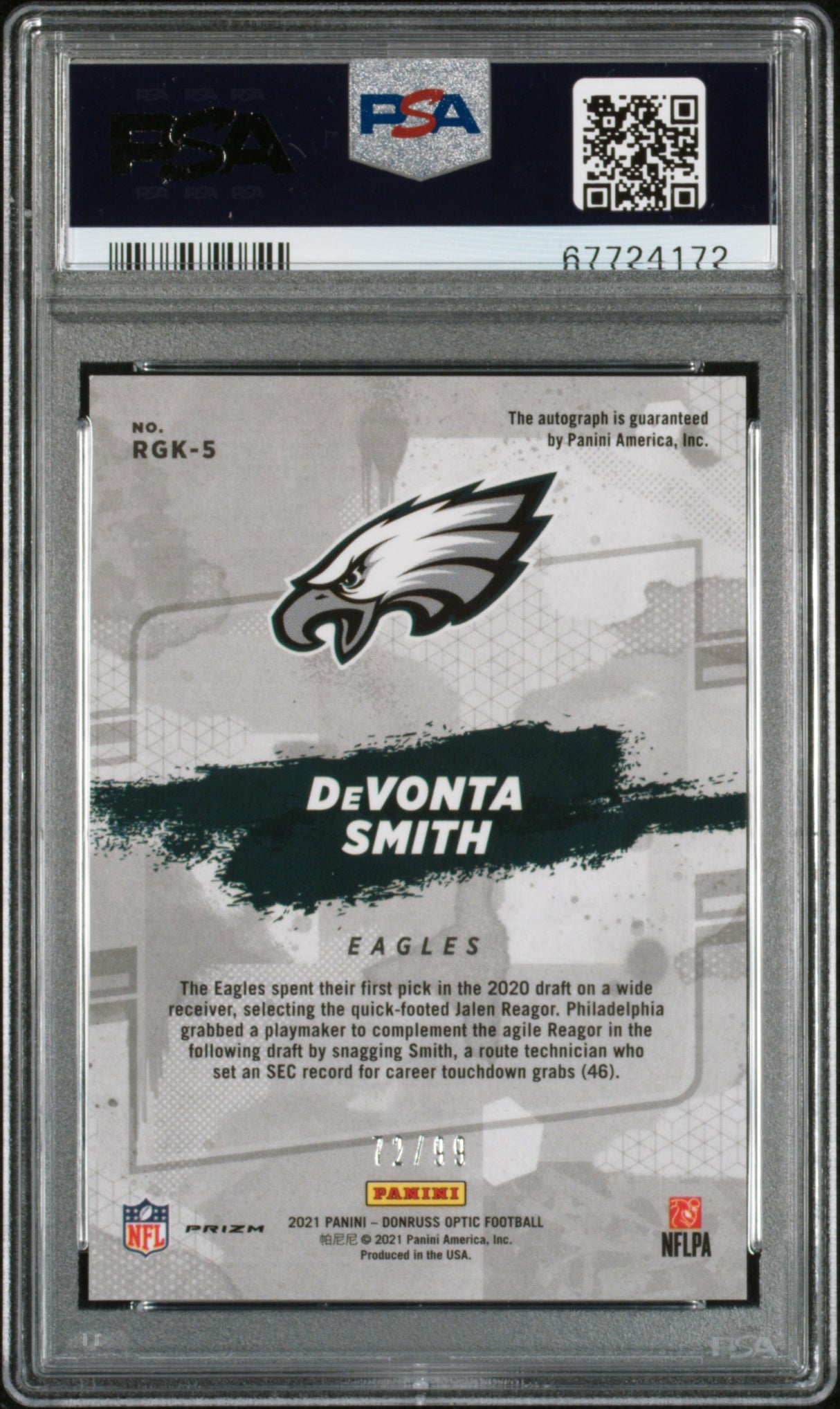 Devonta Smith 2021 Donruss Optic Rookie Gridiron Kings Auto /99 PSA 10 Eagles