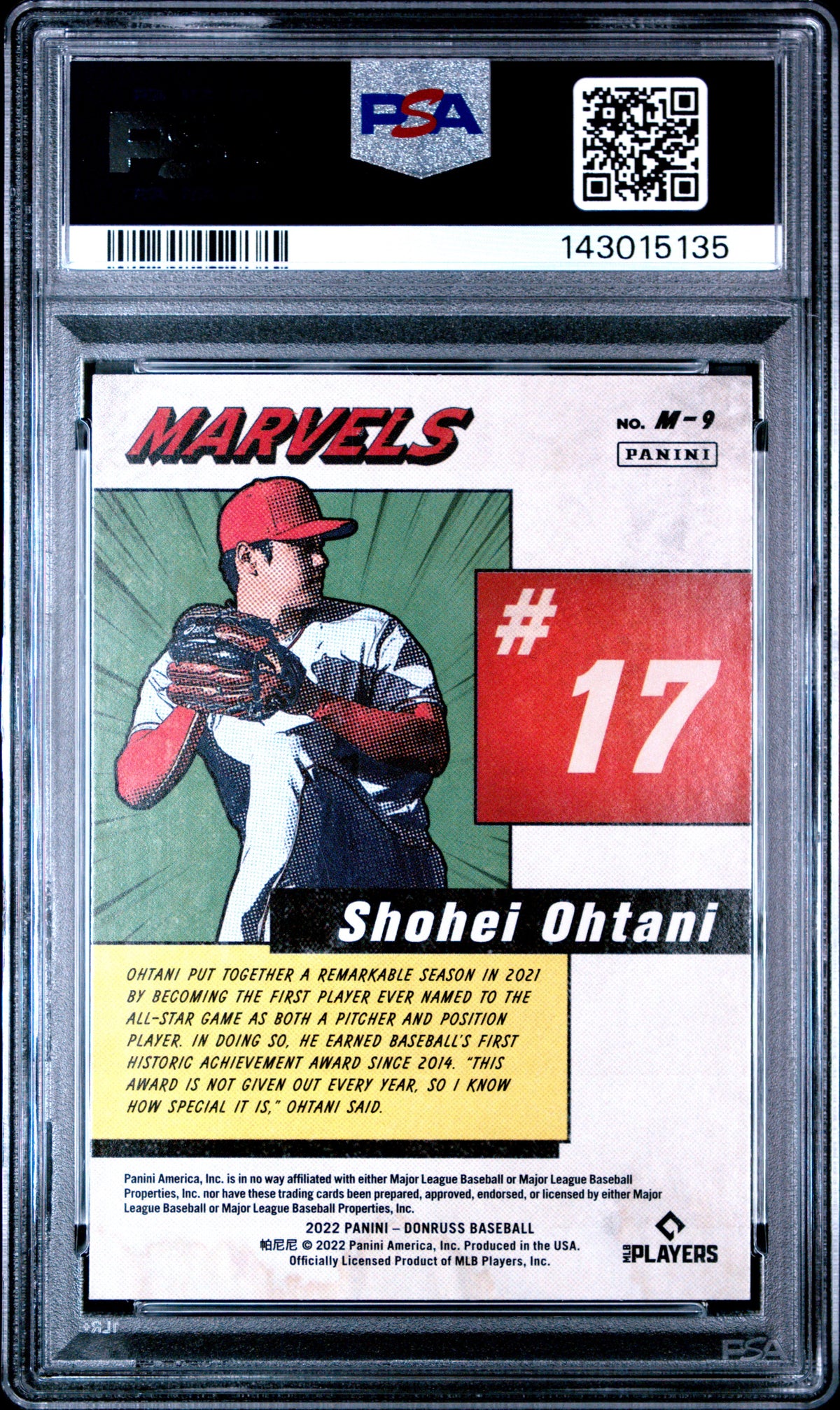 Shohei Ohtani 2022 Panini Donruss Marvels Rapture Insert PSA 9 Mint