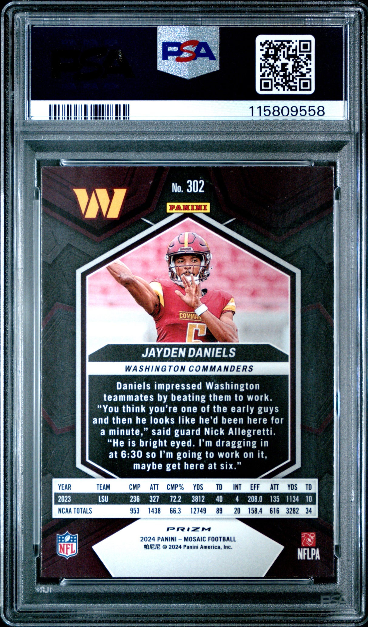 Jayden Daniels 2024 Panini Mosaic Green Rookie RC PSA 10 Gem Mint