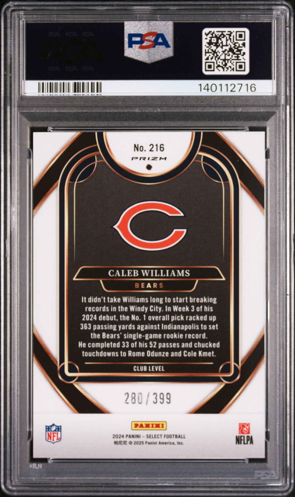 Caleb Williams 2024 Panini Select Orange Shock /399 Rookie RC PSA 10 Gem Mint