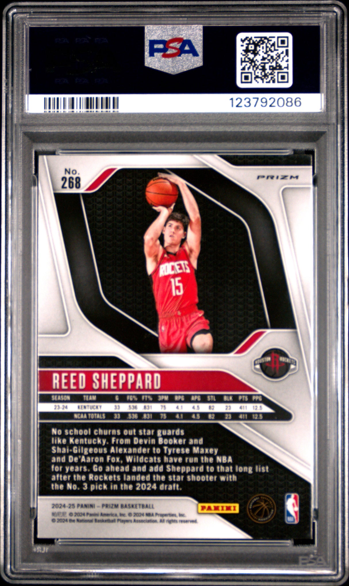 Reed Sheppard 2024 Panini Prizm Silver Rookie RC PSA 7 Rockets
