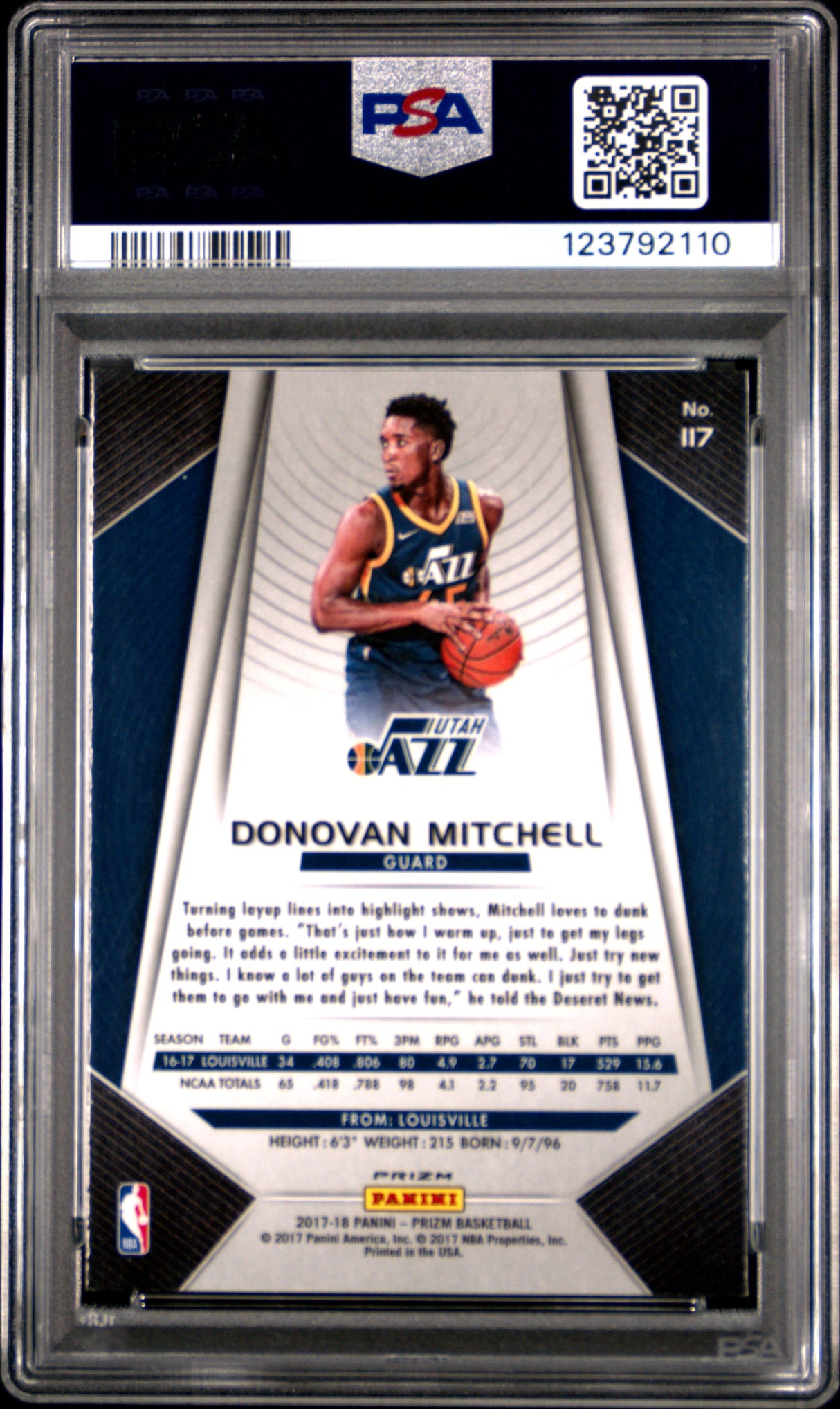 Donovan Mitchell 2017 Panini Prizm Ruby Wave Rookie RC PSA 8 Jazz Cavaliers