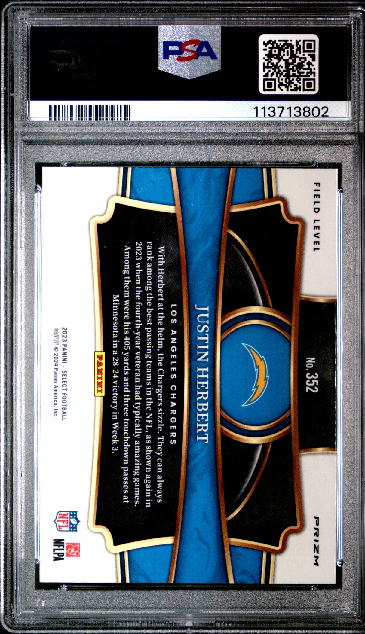 Justin Herbert 2023 Panini Select Field Level Cosmic PSA 9 Mint