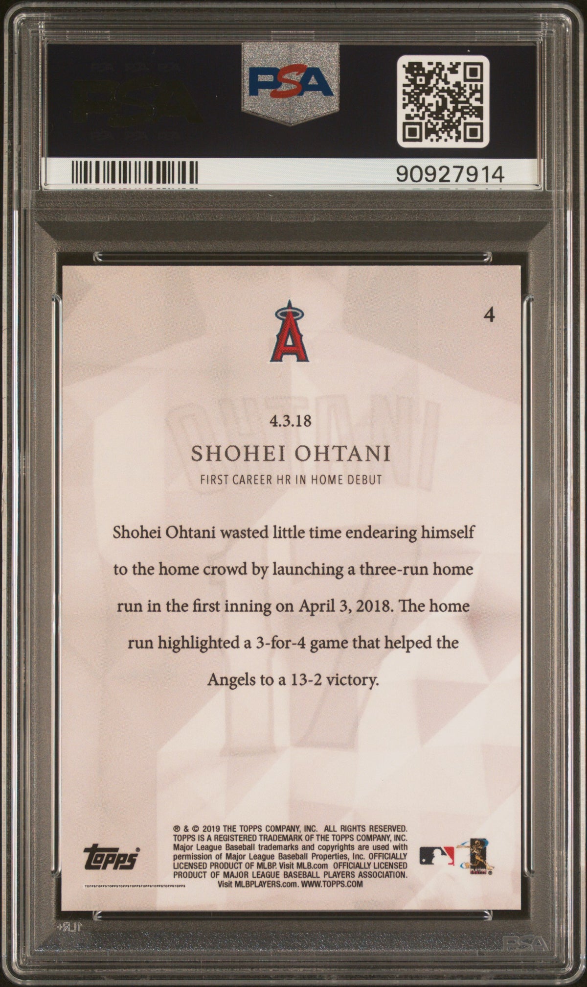 Shohei Ohtani 2019 Topps Transcendent VIP Party On Demand 40/50 PSA 10 Gem Mint