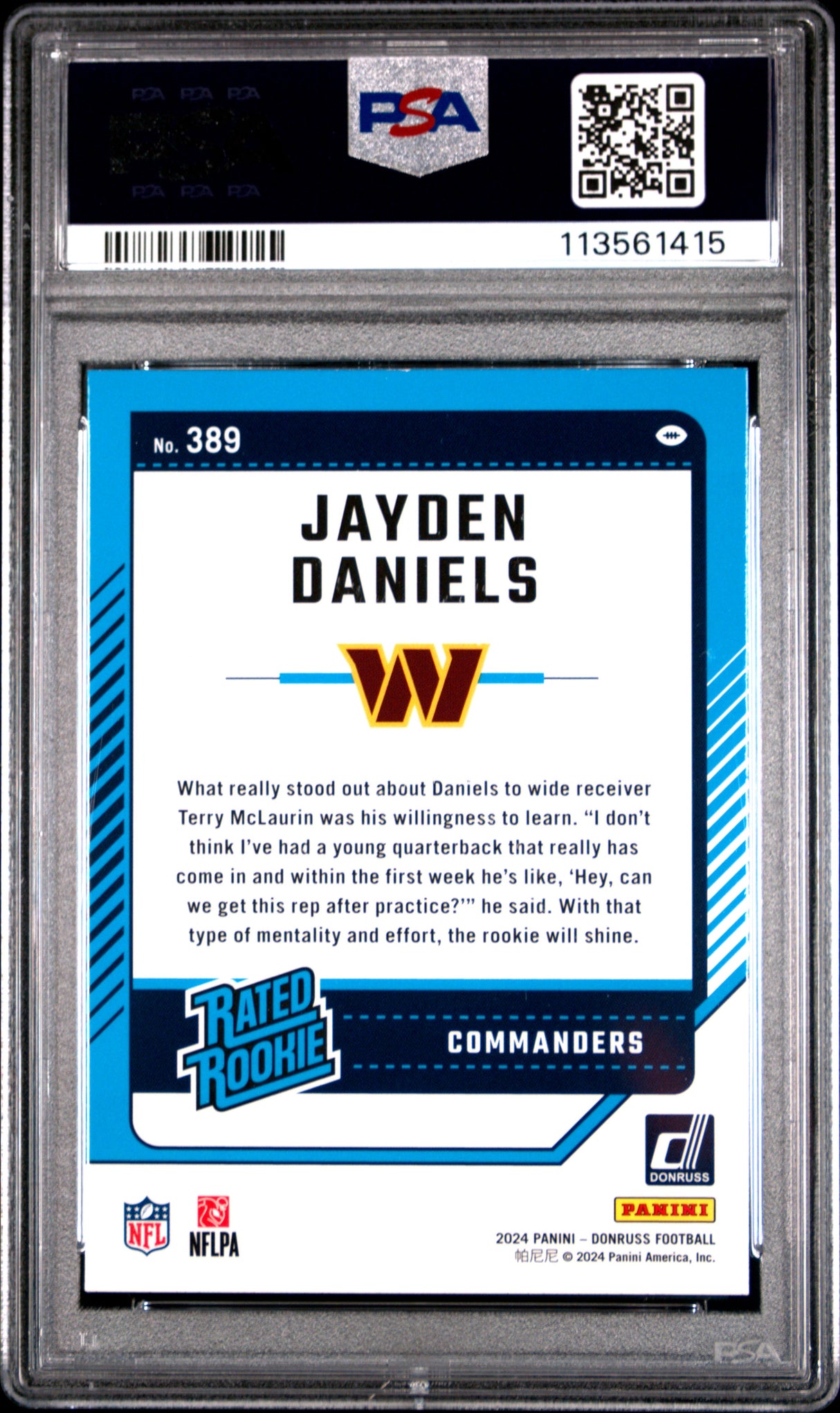 Jayden Daniels 2024 Donruss Press Proof Green Rookie RC PSA 9 Mint