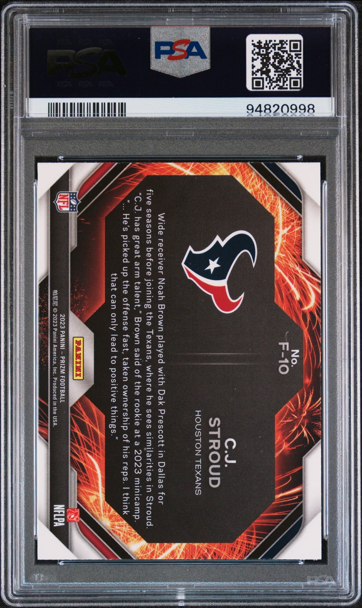 CJ Stroud 2023 Panini Prizm Fireworks Rookie RC PSA 10 Gem Mint Texans