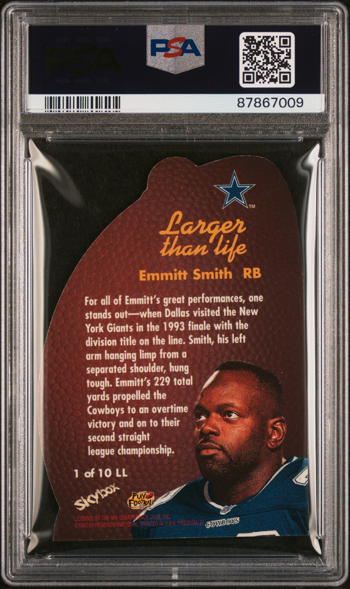 Emmitt Smith 1997 Skybox Premium Larger Than Life Die Cut PSA 9 Mint HOF Cowboys