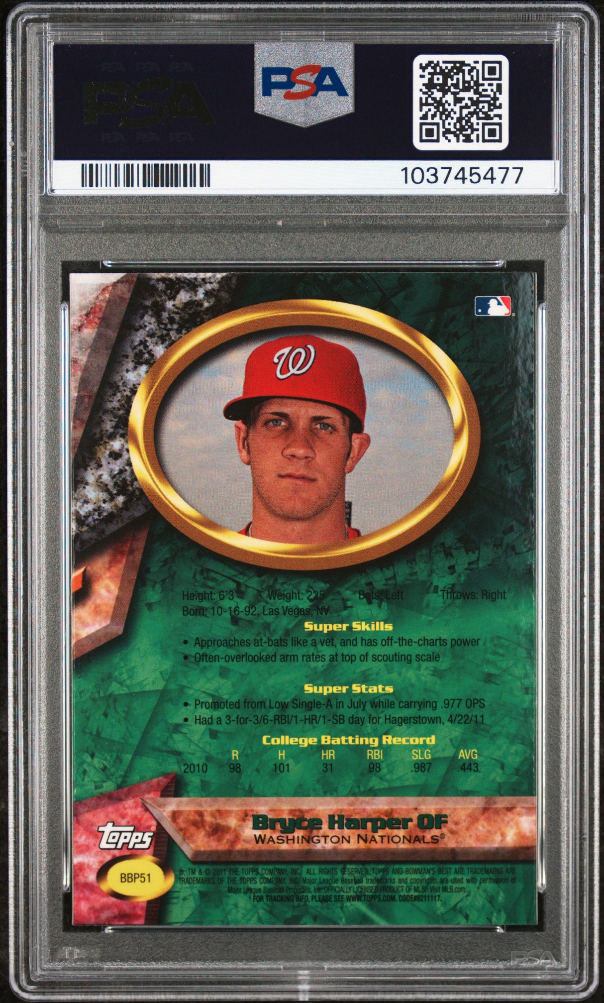Bryce Harper 2011 Bowman's Best Prospects PSA 10 Gem Mint