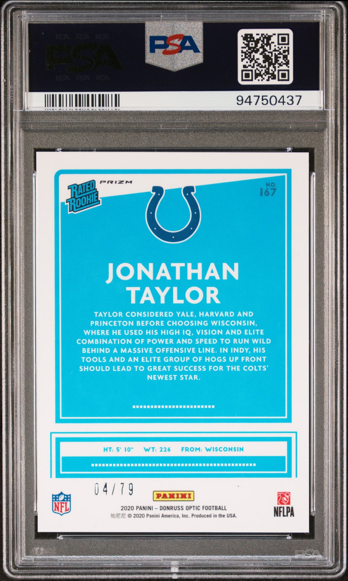 Jonathan Taylor 2020 Donruss Optic PSA 9 Pink Velocity /79 Rookie RC Colts