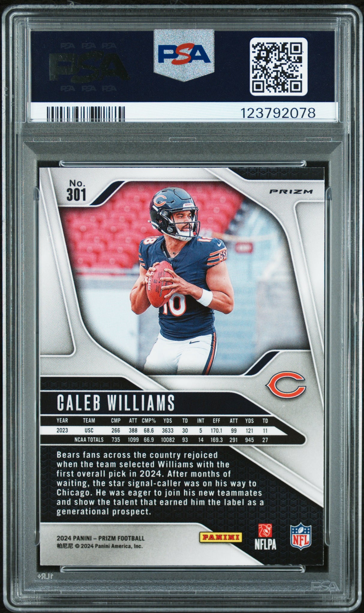 Caleb Williams 2024 Panini Prizm Silver Rookie RC PSA 8 Bears