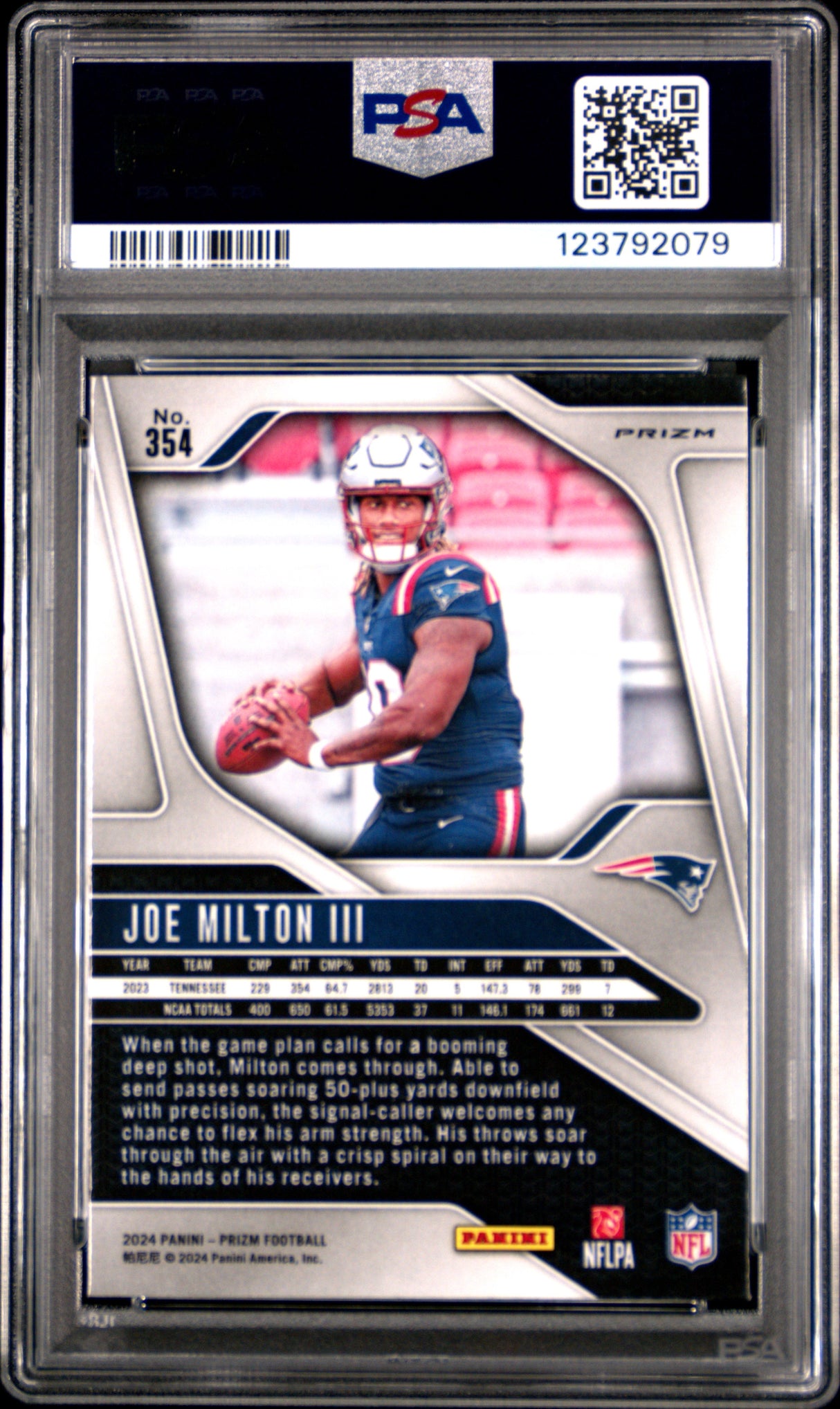 Joe Milton III 2024 Panini Prizm Silver Rookie RC PSA 9 Mint Patriots Cowboys