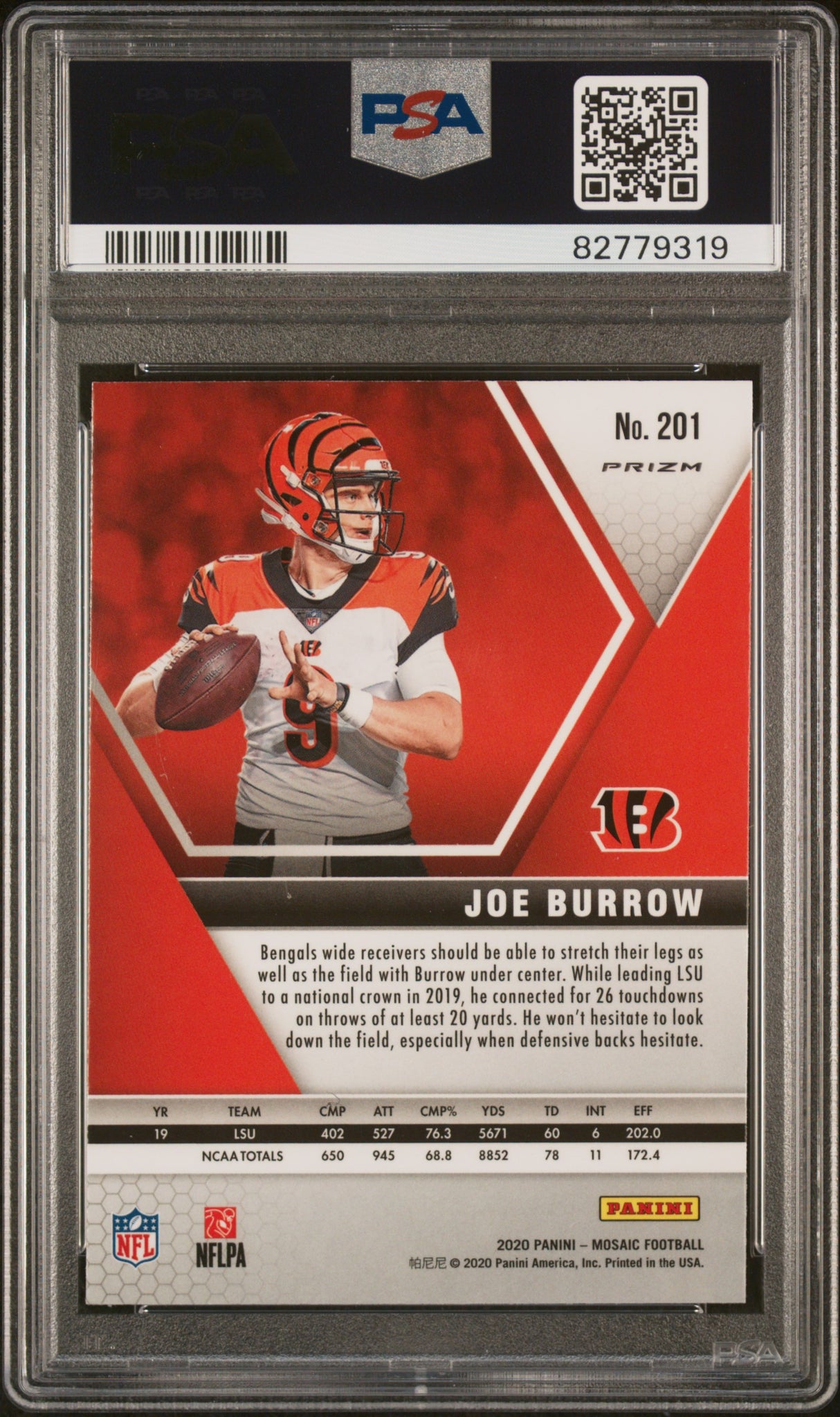 Joe Burrow 2020 Panini Mosaic Reactive Orange Rookie RC PSA 10 Gem Mint Bengals