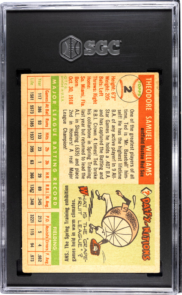 Ted Williams 1955 Topps #2 SGC 3 Very Good Boston Red Sox HOF