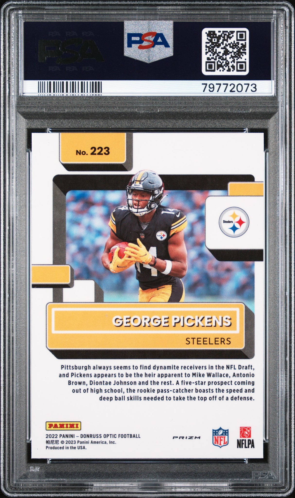 George Pickens 2022 Panini Donruss Optic Purple Shock Rookie RC PSA 9 Steelers