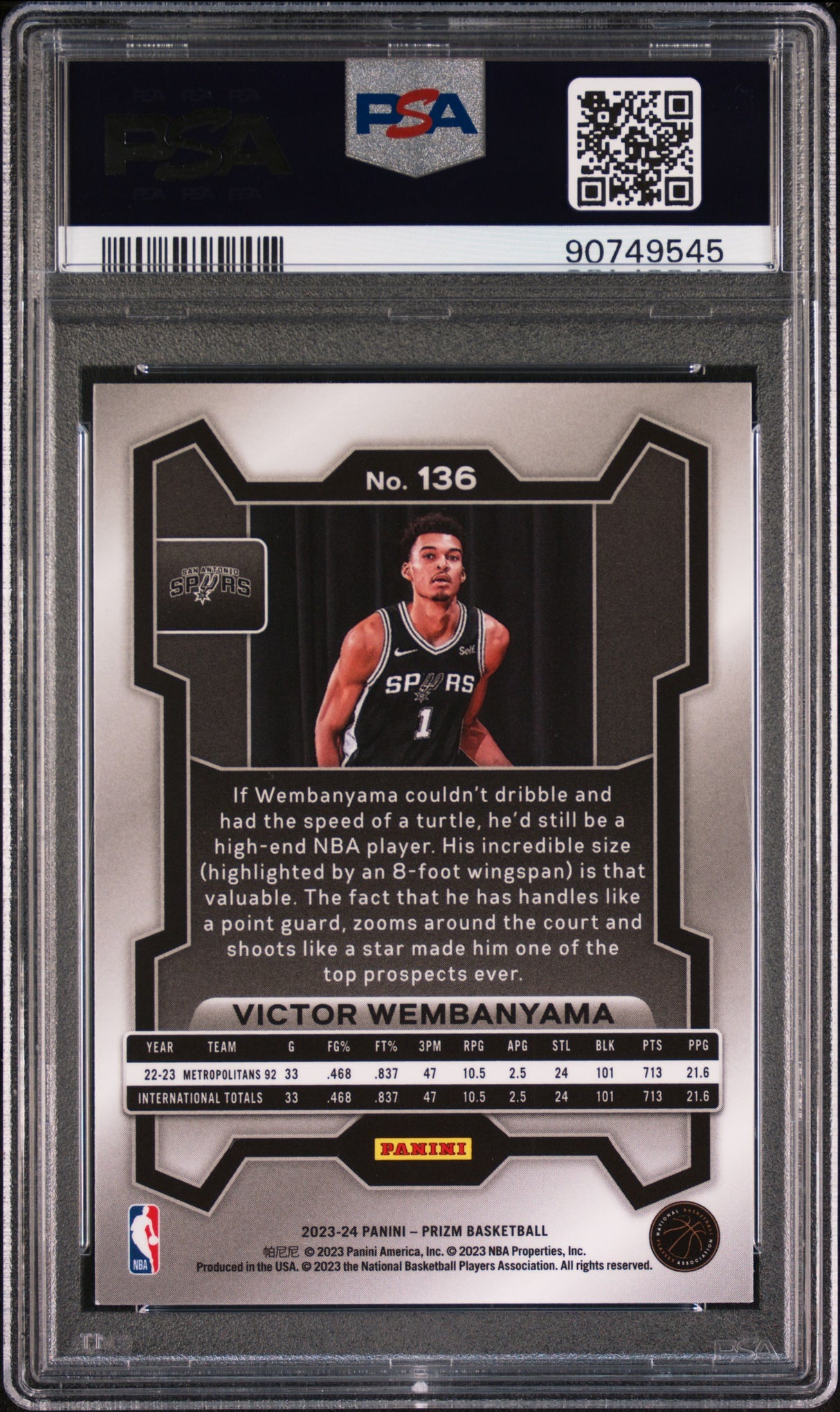 Victor Wembanyama 2023 Panini Prizm Rookie RC PSA 10 Gem Mint Spurs