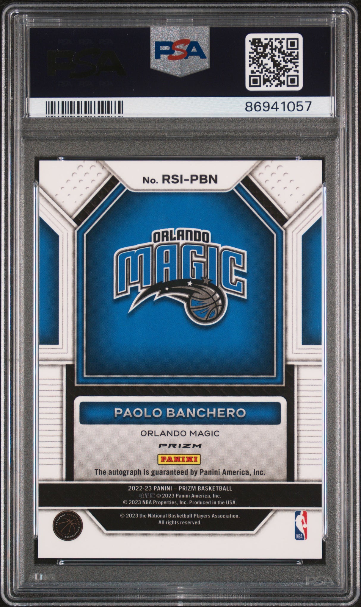 Paolo Banchero 2022-23 Panini Prizm Rookie Signatures Blue Wave RC Auto PSA 9