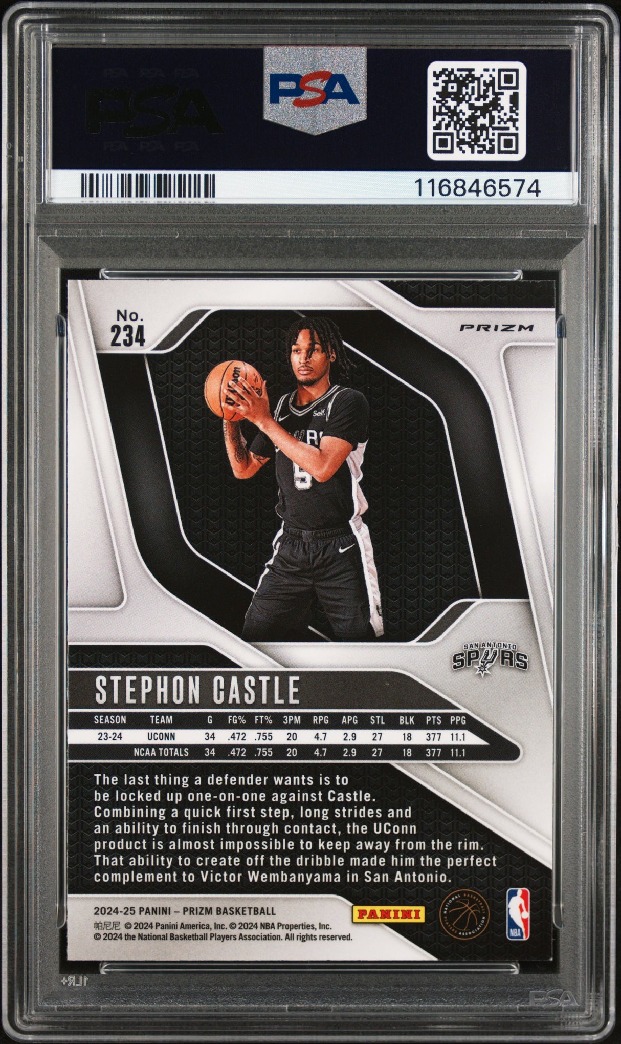 Stephon Castle 2024 Panini Prizm Silver Rookie RC PSA 8 Spurs