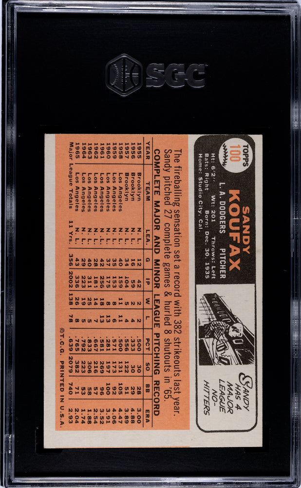 Sandy Koufax 1966 Topps #100 SGC 5 Dodgers HOF