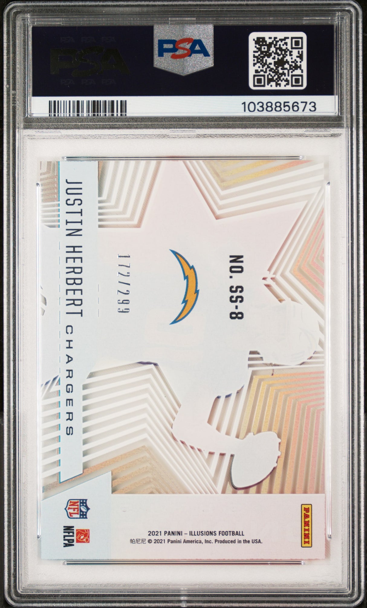 Justin Herbert 2021 Panini Illusions Shining Stars /299 PSA 8 Chargers