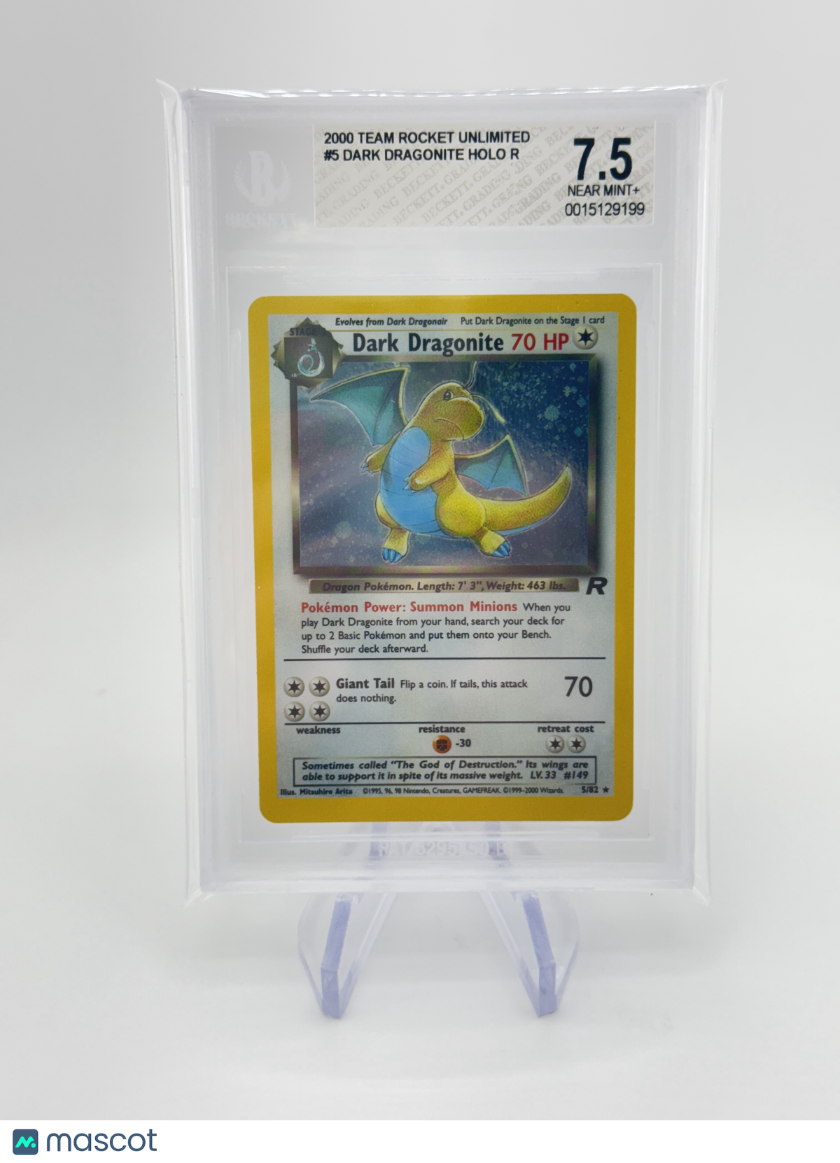 Dark Dragonite HOLO R 2000 Pokemon Team Rocket Unlimited BGS 7.5 Near Mint