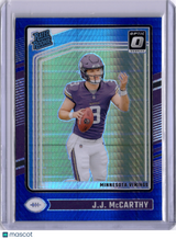 JJ McCarthy 2024 Panini Donruss Optic Blue Hyper Rated Rookie RC Vikings