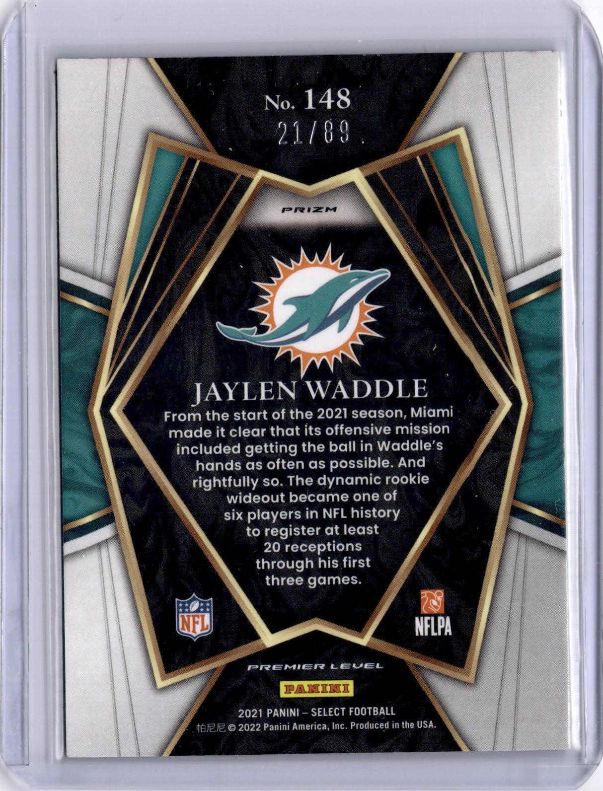 Jaylen Waddle 2022 Panini Select Dragon Scale Prizm Rookie RC /89 Dolphins