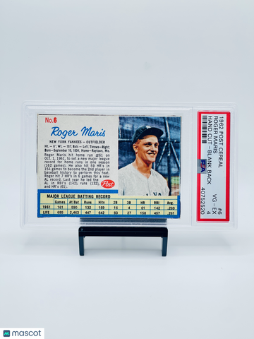 Roger Maris 1962 Post Cereal #6 PSA 4 Blank Back Yankees