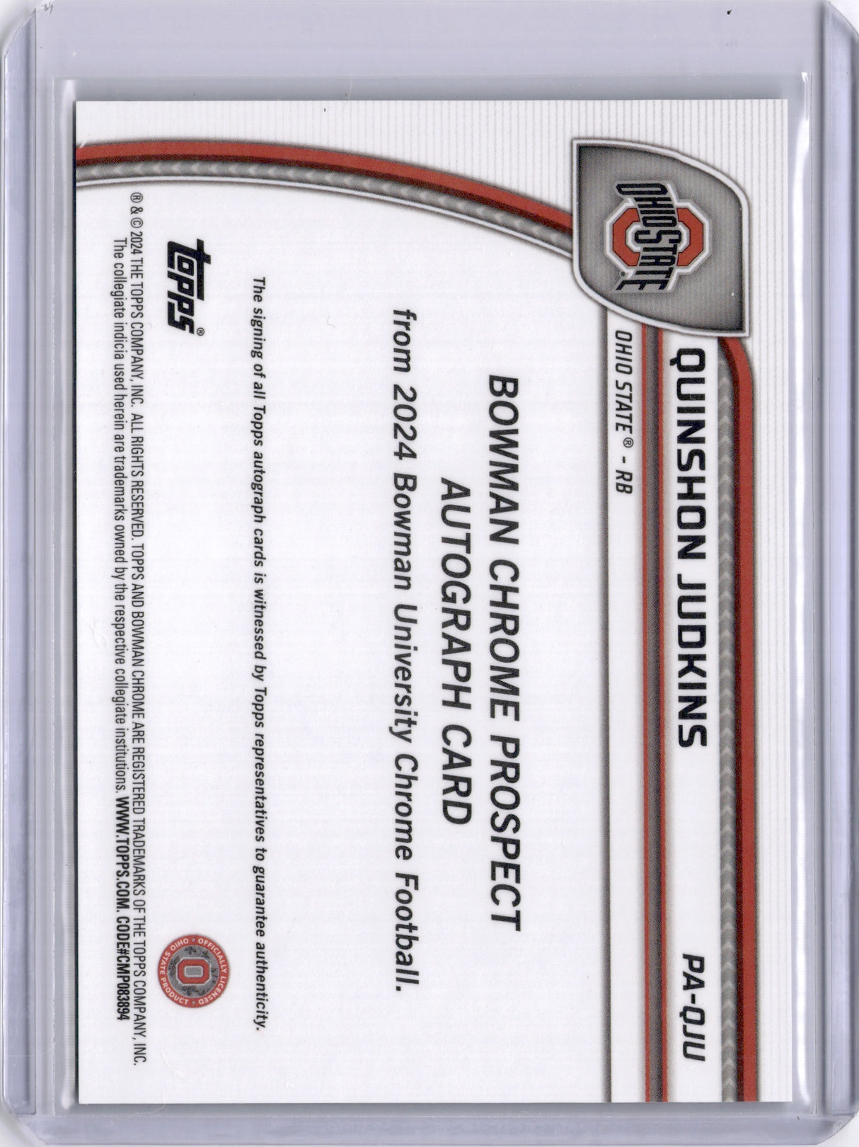Quinshon Judkins 2024 Bowman Chrome University Auto Stealth Refractor Buckeyes