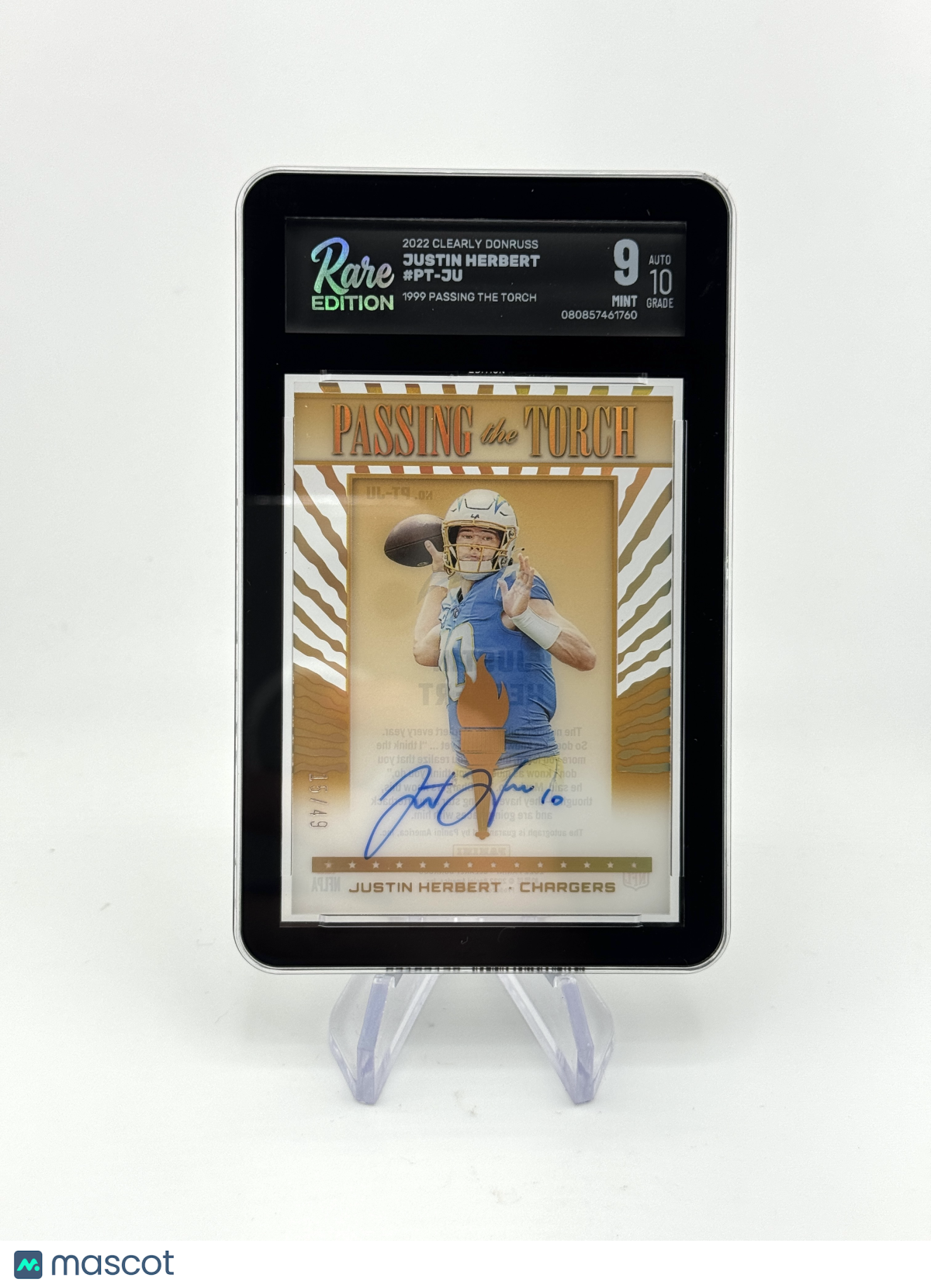 Justin Herbert 2022 Clearly Donruss Passing the Torch Auto /49 Rare Edition 9