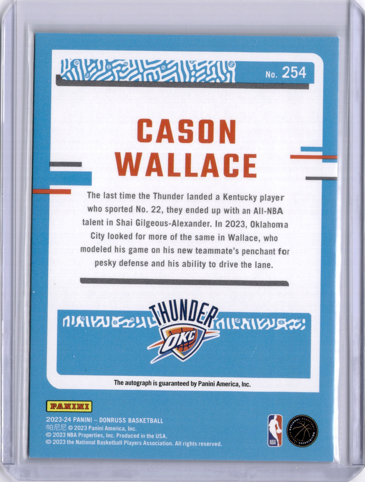 Cason Wallace 2023-24 Panini Donruss Choice Signatures Rookie RC Auto Thunder