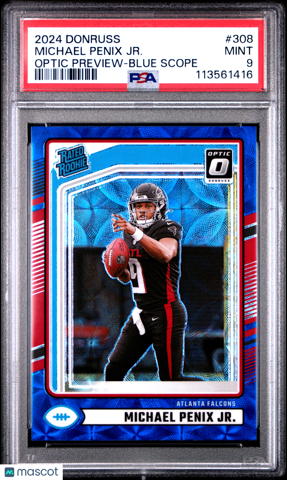 Michael Penix JR. 2024 Donruss Optic Preview Blue Scope PSA 9 Mint Falcons