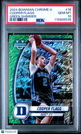 Cooper Flagg 2024 Bowman Chrome University 1st Green Shimmer PSA 10 Duke Mavs