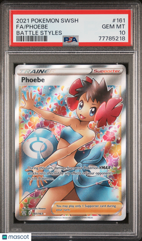 Phoebe Full Art 2021 Pokemon Sword & Shield Battle Styles 161 PSA 10