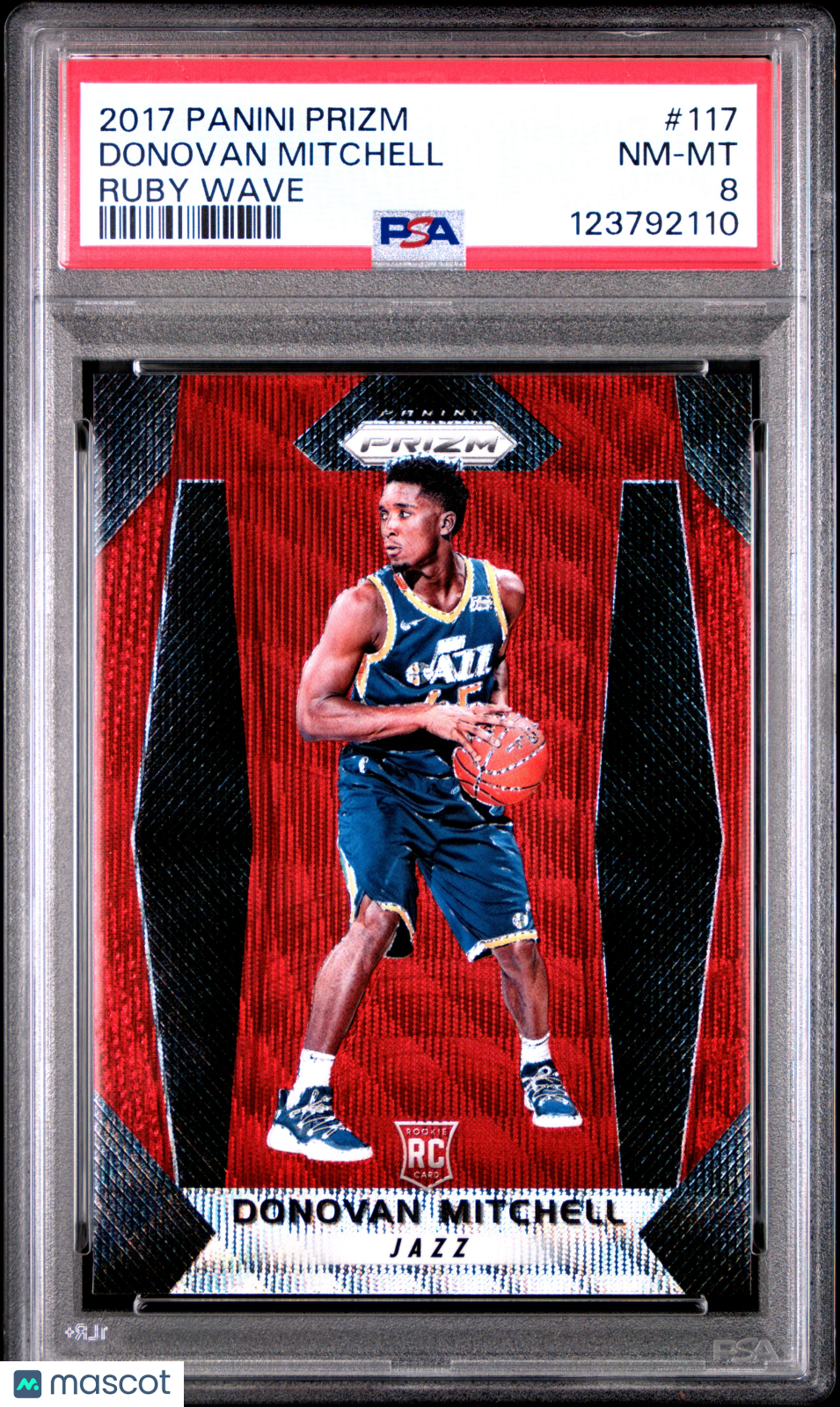 Donovan Mitchell 2017 Panini Prizm Ruby Wave Rookie RC PSA 8 Jazz Cavaliers