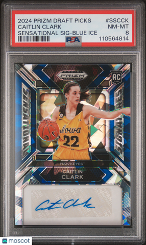 Caitlin Clark 2024 Panini Prizm Draft Picks Auto PSA 8 Blue Ice /75 Rookie RC