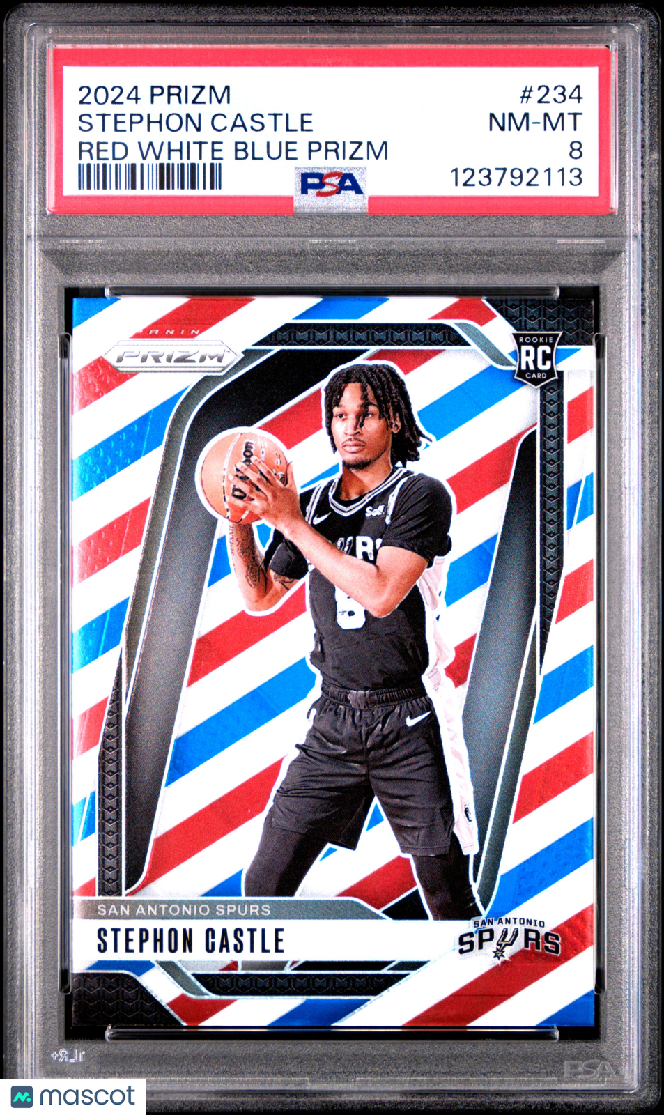 Stephon Castle 2024 Panini Prizm Red White Blue Rookie RC PSA 8 Spurs
